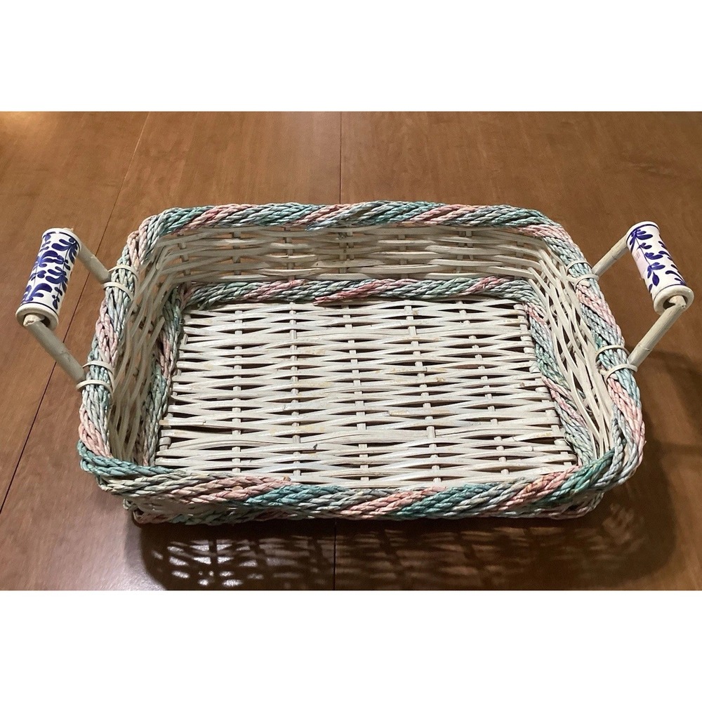 VTG  Gathering Fruit‎ Vegetable Storage Basket W/ Ceramic Handles - 18"x14"